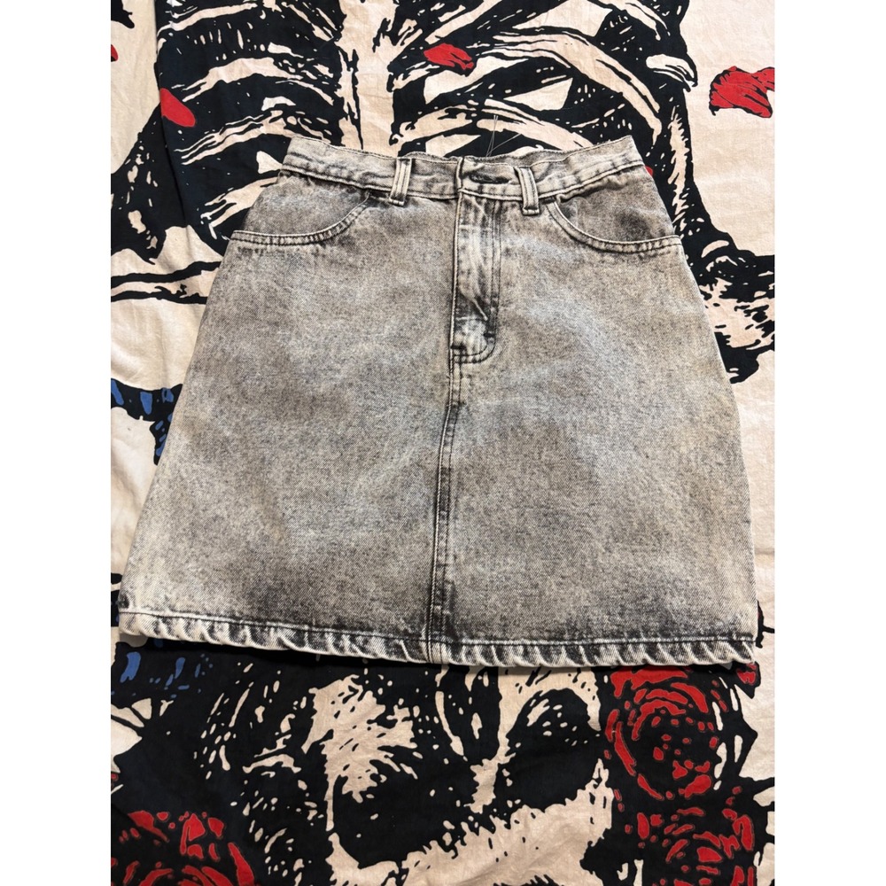 Vintage Acid Wash Denim Mini Skirt High Waisted Gray Cotton Size 14 50038-53